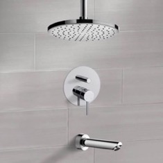 Tub and Shower Faucet Set with Ceiling Rain Shower Head